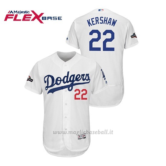 Maglia Baseball Uomo Los Angeles Dodgers 22 Clayton Kershaw 2019 Postseason Flex Base Bianco